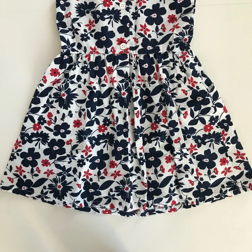 Girls White Sundress with Navy and Red Floral Print size 4T